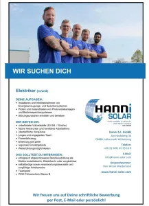 WERBUNG - Unser Sponsor Hanni Solar sucht Elektriker